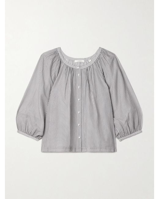 Doen Gray Jiana Striped Cotton-Blend Blouse