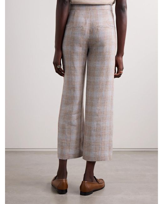 Veronica Beard White Brixton Cropped Checked Linen Wide-Leg Pants