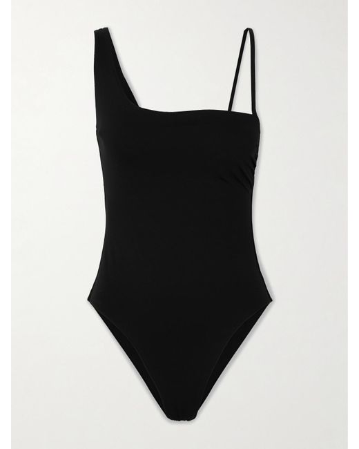 Max Mara Black Beachwear Clara Asymmetric Ruched Swimsuit