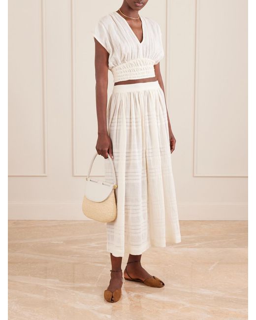 Lemlem White Alia Striped Cropped Cotton Top