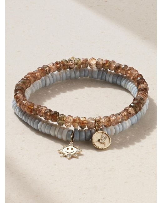 Sydney Evan Natural Small Happy Face Set Of Two 14-Karat, Opal And Andalusite Bracelets