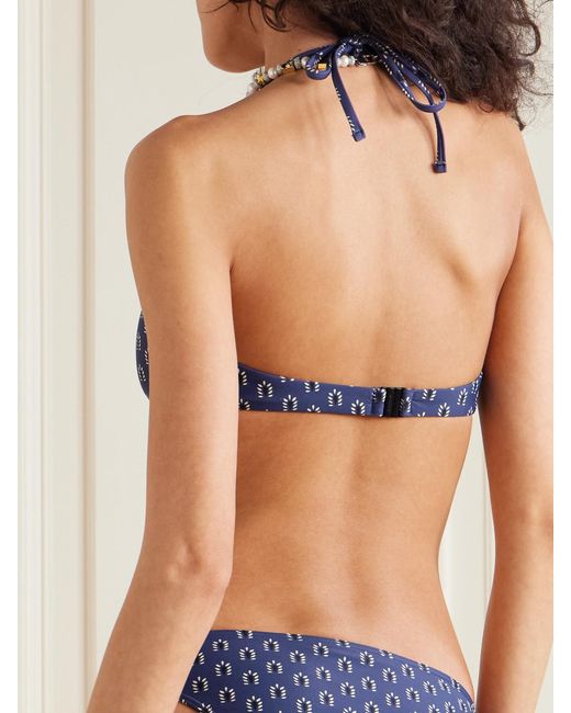 Matteau Blue Ring Embellished Floral-Print Recycled Halterneck Bikini Top
