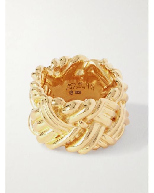 Bottega Veneta Metallic Intrecciato-Plated Ring