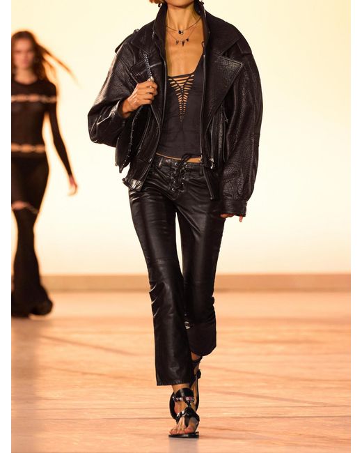 Isabel Marant Black Vanel Lace-Up Leather Straight-Leg Pants