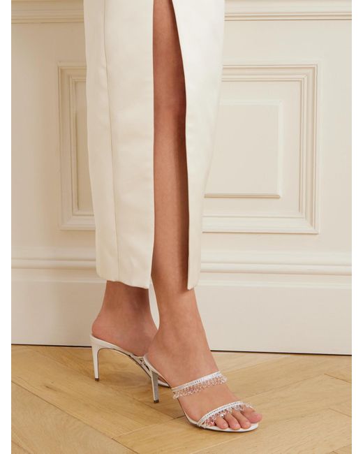 Rene Caovilla White Sandalen Aus Satin Mit Kristallen