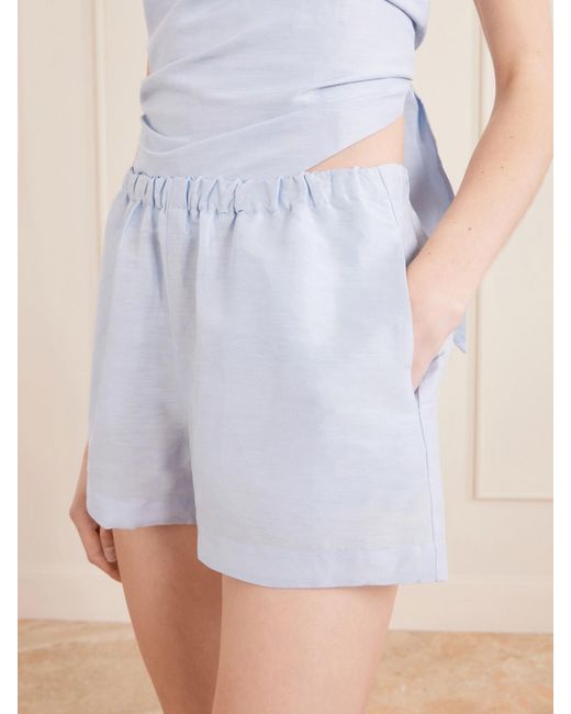 Cult Gaia Blue Mori Linen And Silk-Blend Satin Shorts