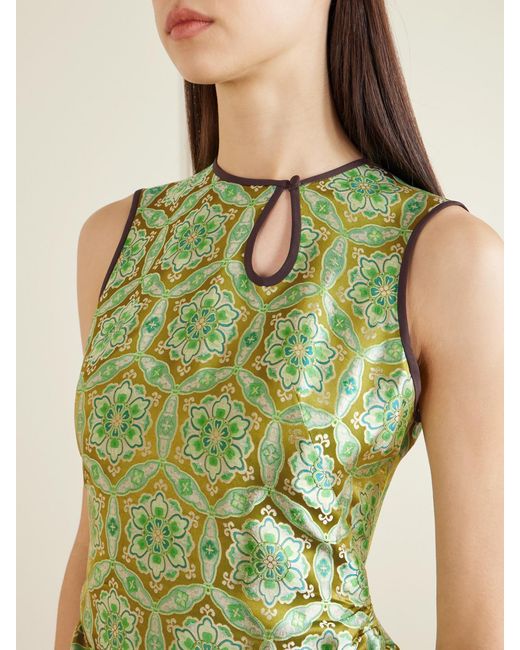 Christopher Esber Green Palmira Ruched Cutout Floral Brocade Mini Dress