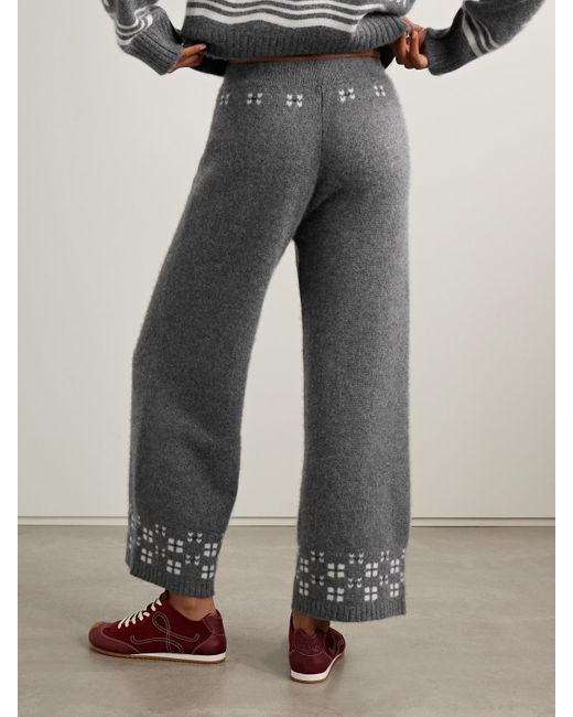 Calle Del Mar Gray Winter Fair Isle Cashmere Wide-Leg Pants