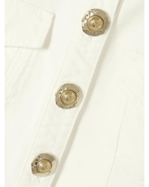 Balmain Natural Cropped Button-Embellished Cotton-Canvas Jacket