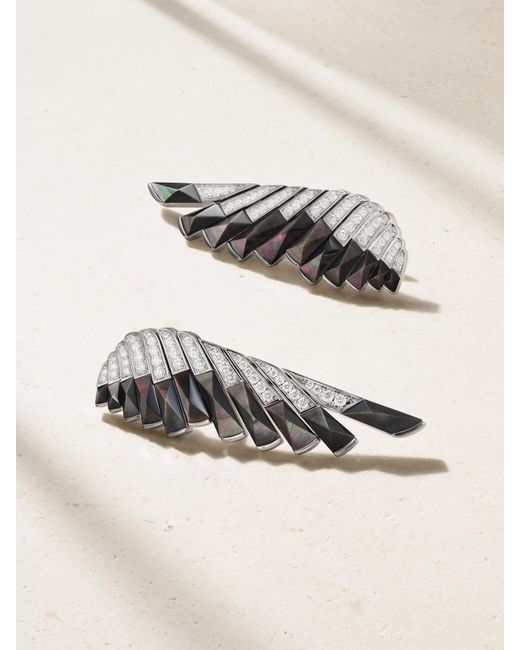 Garrard Natural Wings Rising 18-Karat, Mother-Of-Pearl And Diamond Earrings