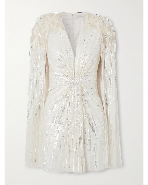 Jenny Packham White Lady Love Sequined Tulle Mini Dress
