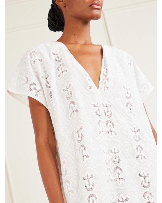 TOVE White Yuna Embroidered Cotton-Blend Midi Dress