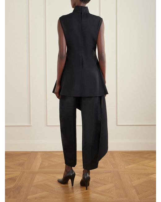 Alaïa Black Asymmetric Wool-Blend Gabardine Turtleneck Mini Dress