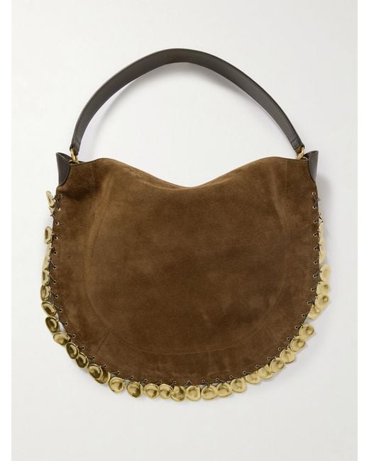 Isabel Marant Brown Oskan Soft Embellished Leather-Trimmed Suede Shoulder Bag