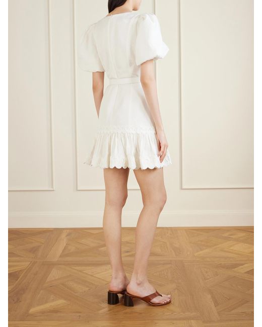 Rebecca Vallance White Kahlia Ruffled Scalloped Linen-Blend Mini Dress