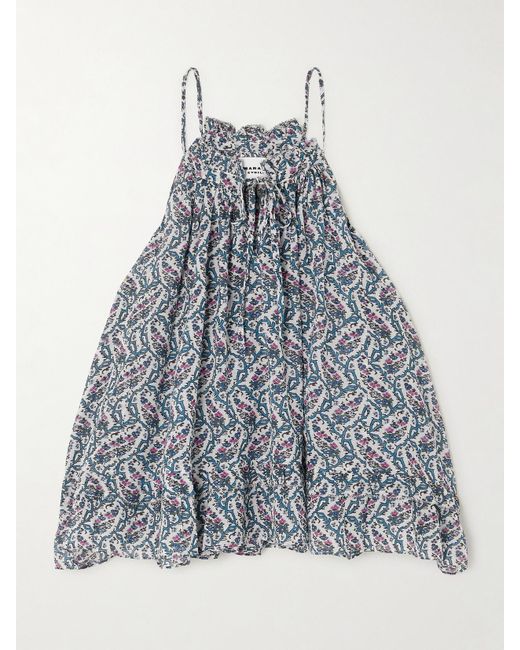 Isabel Marant Blue Fabino Tie-Detailed Ruffled Printed Cotton-Voile Blouse