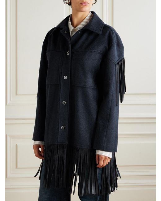 Twp Blue Midnight Cowboy Fringed Suede-Trimmed Cashmere Jacket