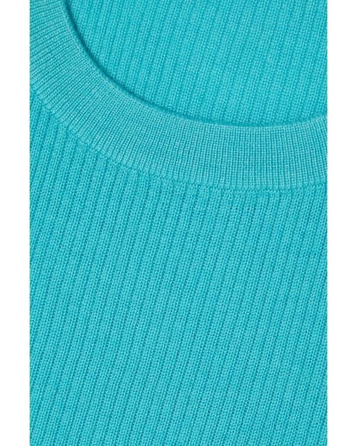 Lisa Yang Blue Addison Ribbed Cashmere Tank