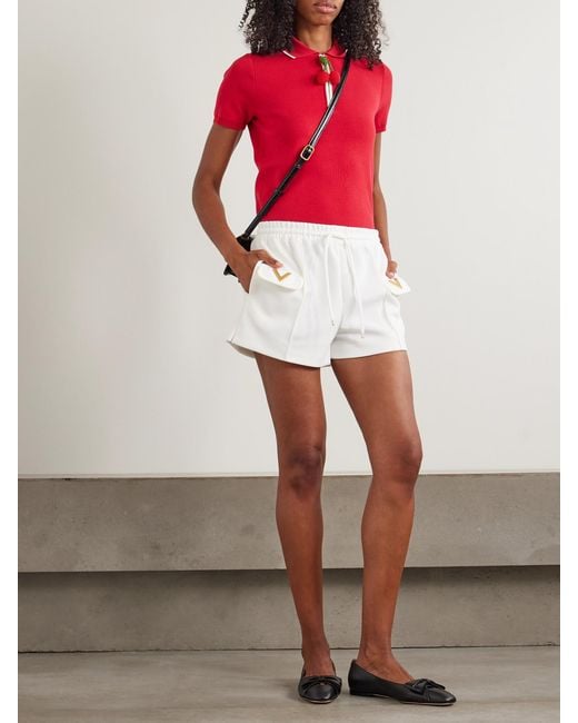 Valentino Garavani Natural Embellished Stretch-Jersey Shorts