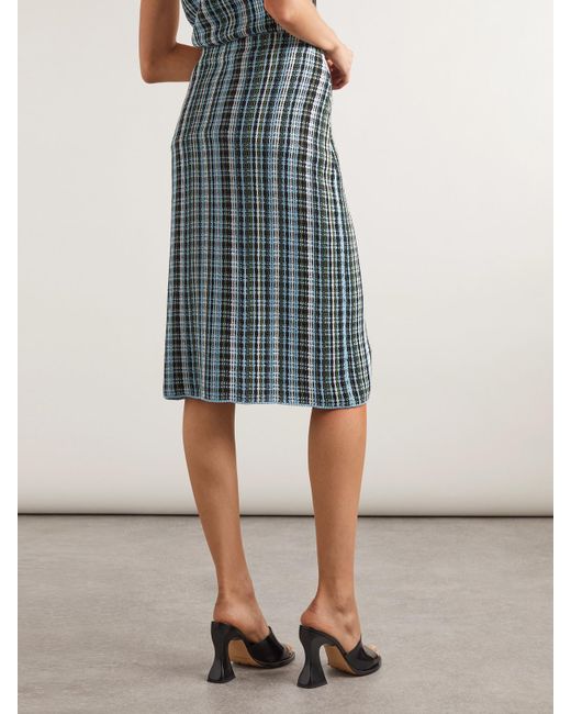 Bottega Veneta Blue Checked Linen-Blend Midi Skirt