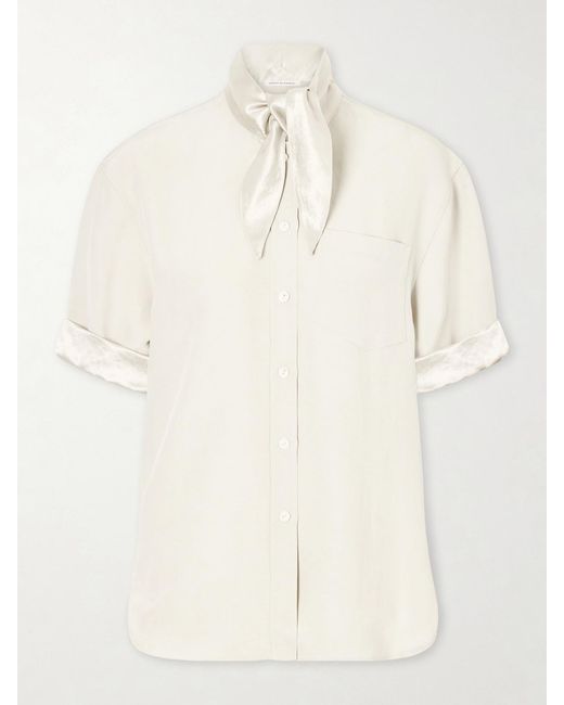 Maria McManus Natural Tie-Detailed Sateen-Trimmed Crepe Shirt