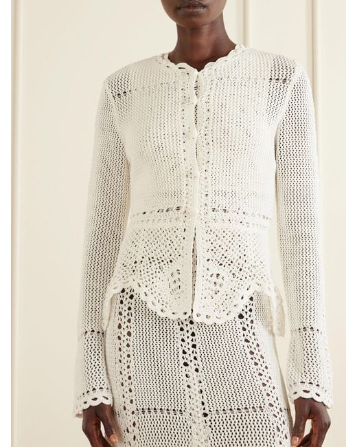 Erdem White Crocheted Cotton Peplum Cardigan