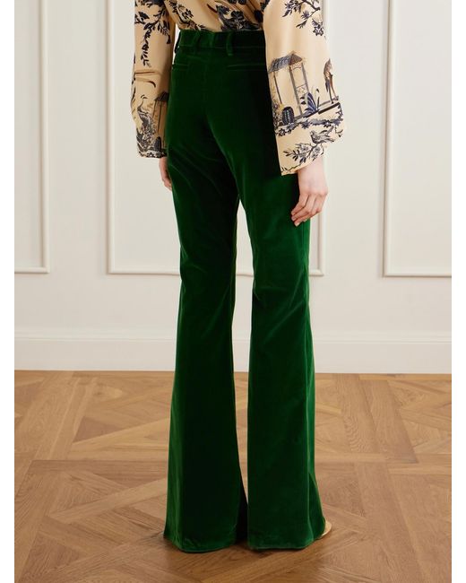 Etro Green Stretch-Cotton Velvet Flared Pants