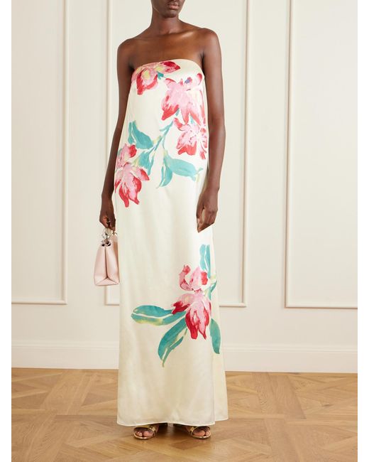 Rebecca Vallance White Sunblush Bloom Floral-Print Silk Gown