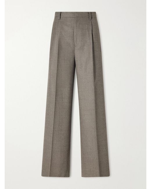 Auralee Gray Pleated Wool Straight-Leg Pants