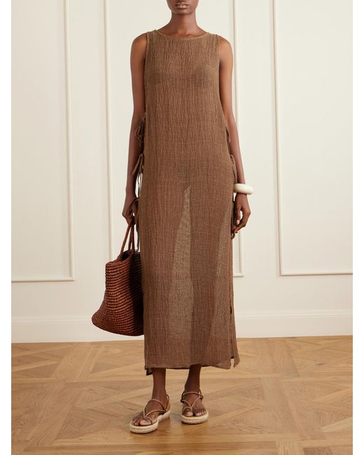 LeKasha Brown Jarajug Linen Midi Dress