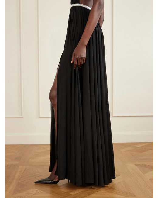 Alaïa Black Pleated Metallic Elaphe-Trimmed Jersey Gown