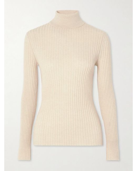 The Elder Statesman Natural Ribbed Cashmere Turtleneck Sweater