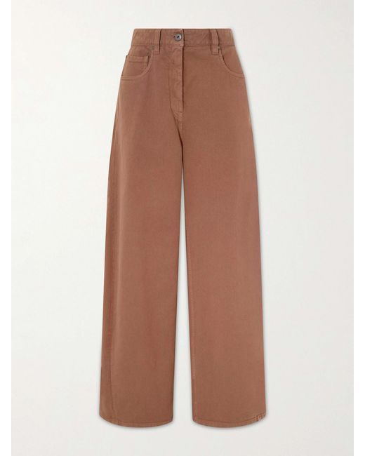 Brunello Cucinelli Brown Embellished High-Rise Wide-Leg Jeans