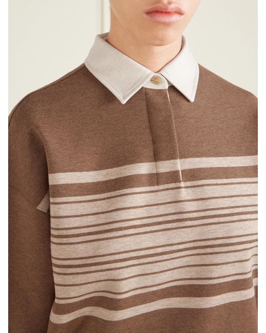Loro Piana Brown Striped Wool And Cashmere-Blend Polo Shirt
