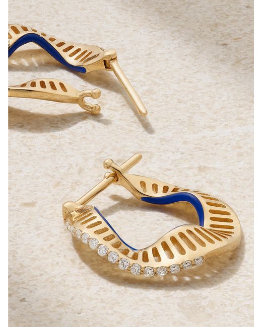 L'Atelier Nawbar Natural Twisted Waves 18-Karat, Enamel And Diamond Hoop Earrings