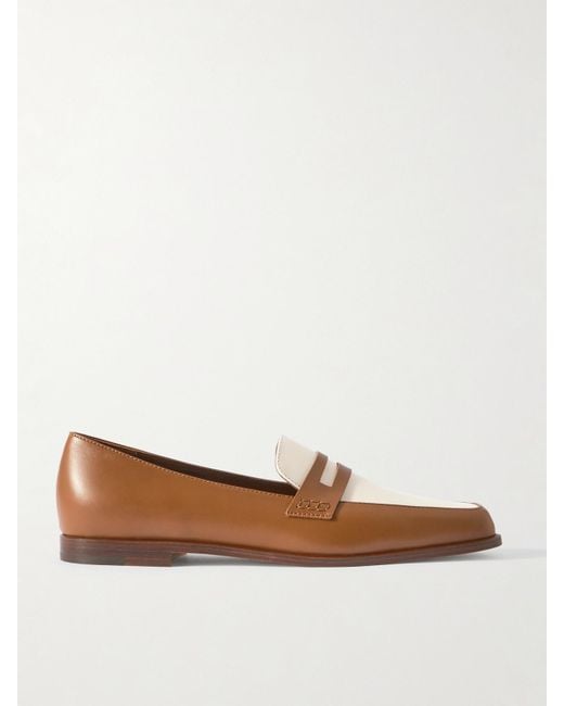 Manolo Blahnik White Polonoff Two-Tone Leather Loafers