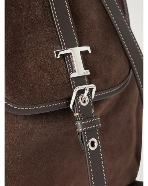 Tod's Brown Tim Zaino Mini Leather-Trimmed Suede Shoulder Bag