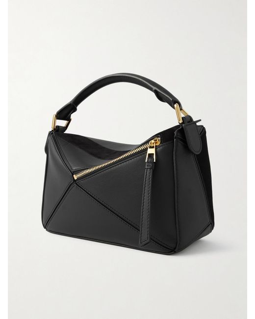 Loewe Black Puzzle Kleine Schultertasche Aus Leder Mit Velourslederbesätzen