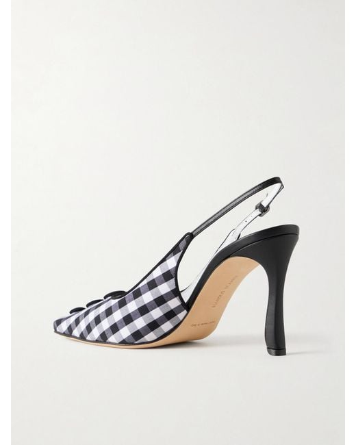 Manolo Blahnik White Alexa 90 Embellished Gingham Woven Pumps