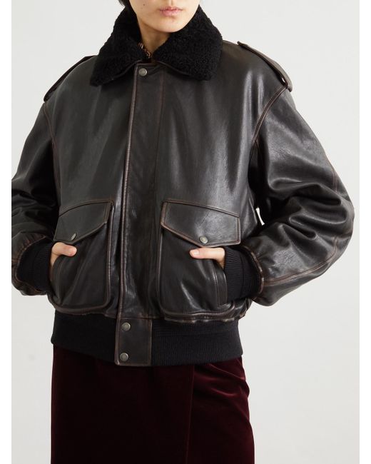 Saint Laurent Black Lederjacke Mit Shearling