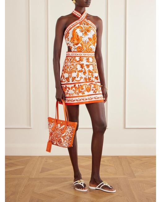 Dolce & Gabbana Orange Kendra Printed Logo-Embellished Leather-Trimmed Canvas Shoulder Bag