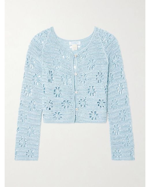 Calle Del Mar Blue Cropped Crocheted Cardigan
