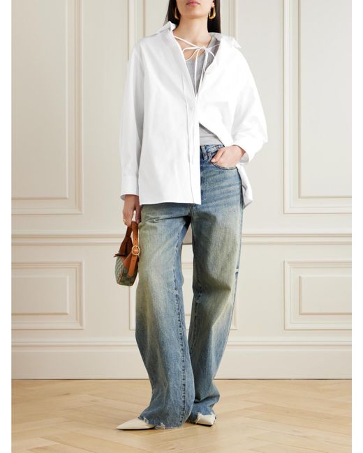 Gucci White Oversized-Hemd Aus Baumwollpopeline Mit Applikation