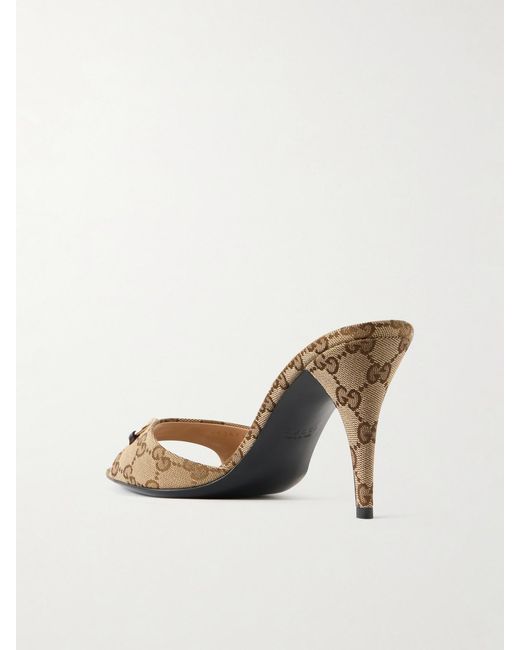 Gucci Natural Horsebit-Embellished Canvas-Jacquard Mules