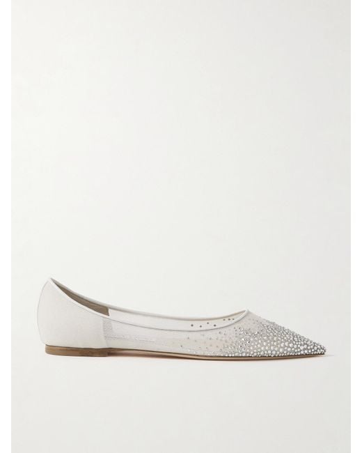 Jimmy Choo Natural Love Flache Schuhe Mit Spitzer Kappe Aus Mesh Mit Kristallen
