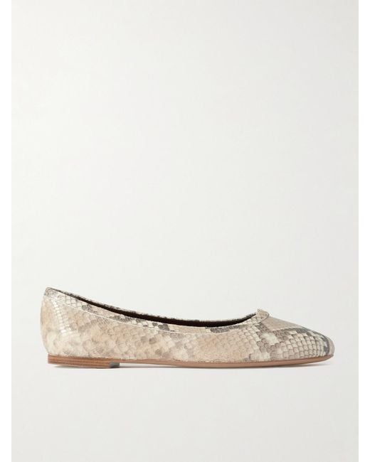 Chloé Natural Marcie Embellished Snake-Print Leather Ballet Flats
