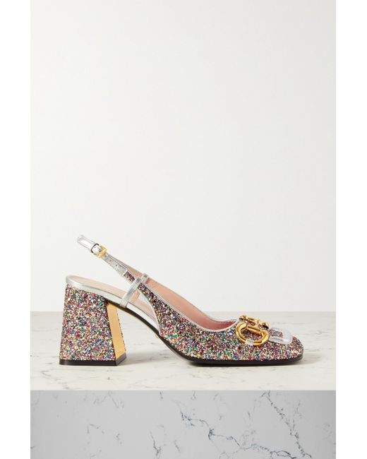 Gucci Horsebit-detailed Glittered Leather Slingback Pumps in Pink | Lyst