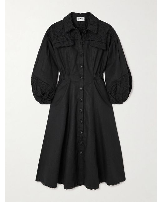 Charo Ruiz Black Dubya Cloqué-Trimmed Ramie-Blend Midi Shirt Dress