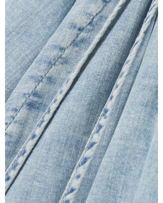 FRAME Blue Gathered Cotton And Linen-Blend Chambray Blouse