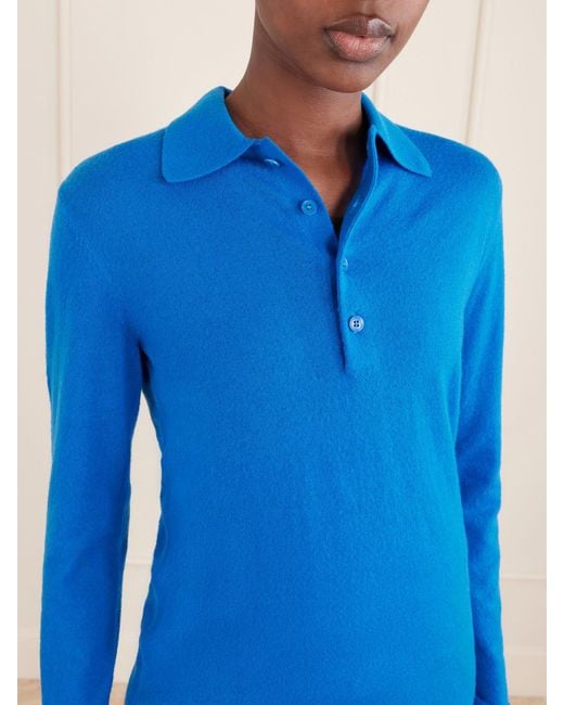 Tibi Blue Wool-Blend Knit Polo Sweater